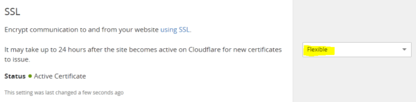 Forma estándar de encriptación de Cloudflare: Flexible