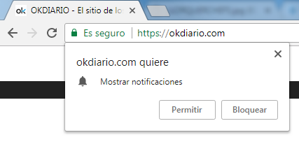 Permitir el envío de notificaciones a través del navegador en Google Chrome